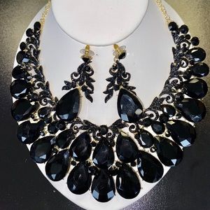 Statement Necklace and Earrings Black